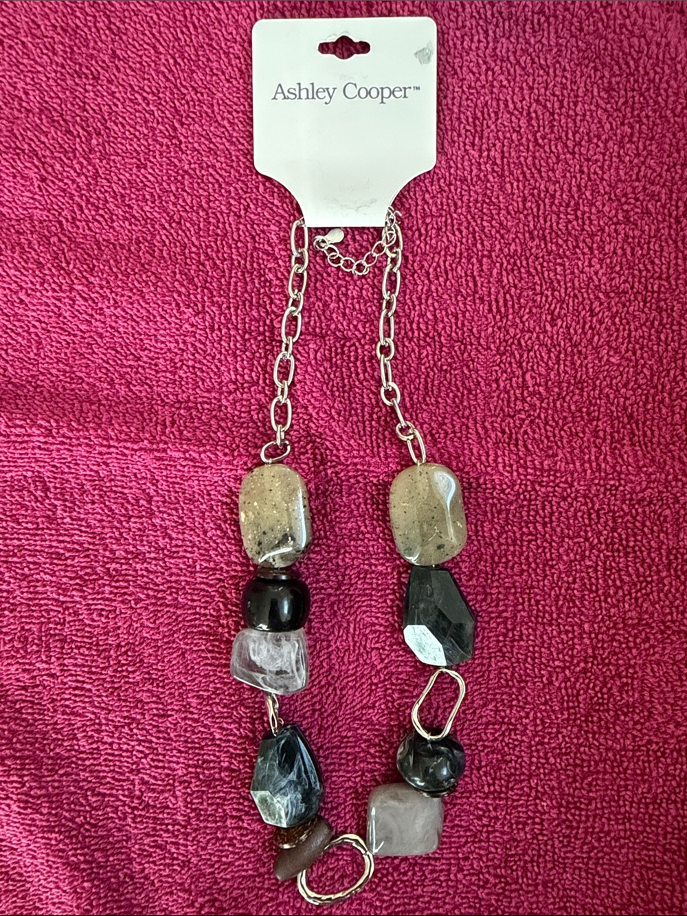 Ashley Cooper Mixed Neutral Statement Necklace in Black, Gray, and Beige